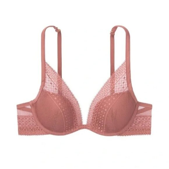 VS Vintage Rose Incredible Lightly-Lined Lace Plunge Bra - Picture 3 of 13